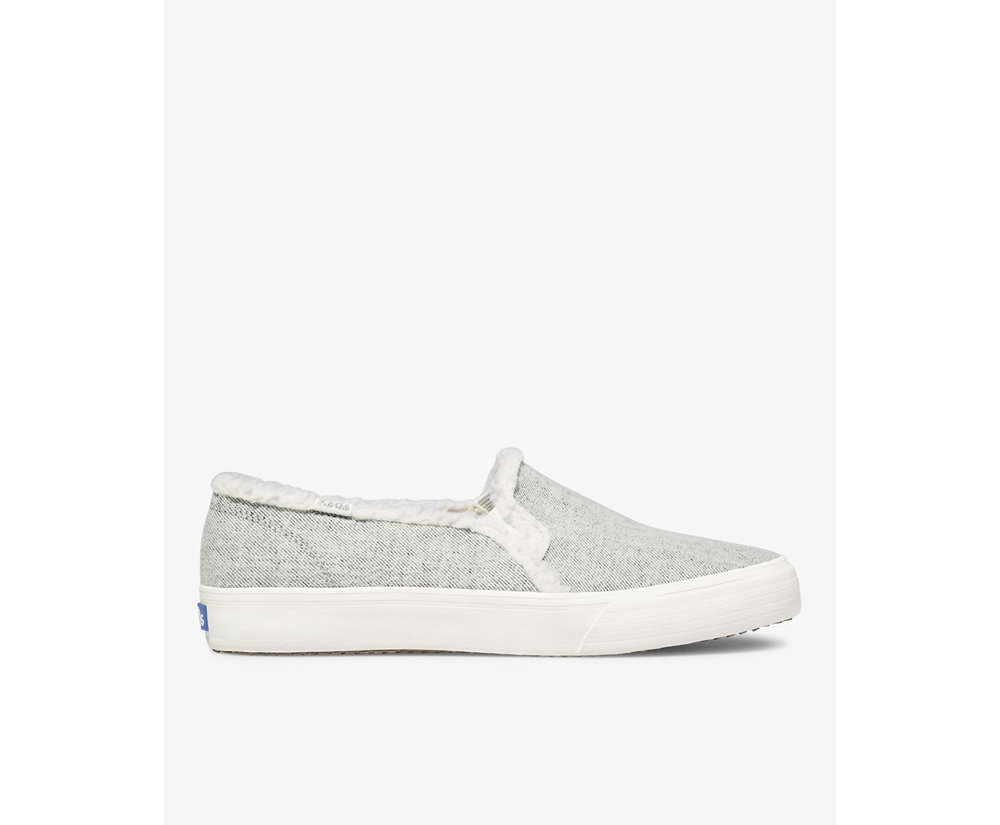 Keds Slip Ons Damen Grau - Double Decker Brushed Denim Faux Shearling - WXG-769310